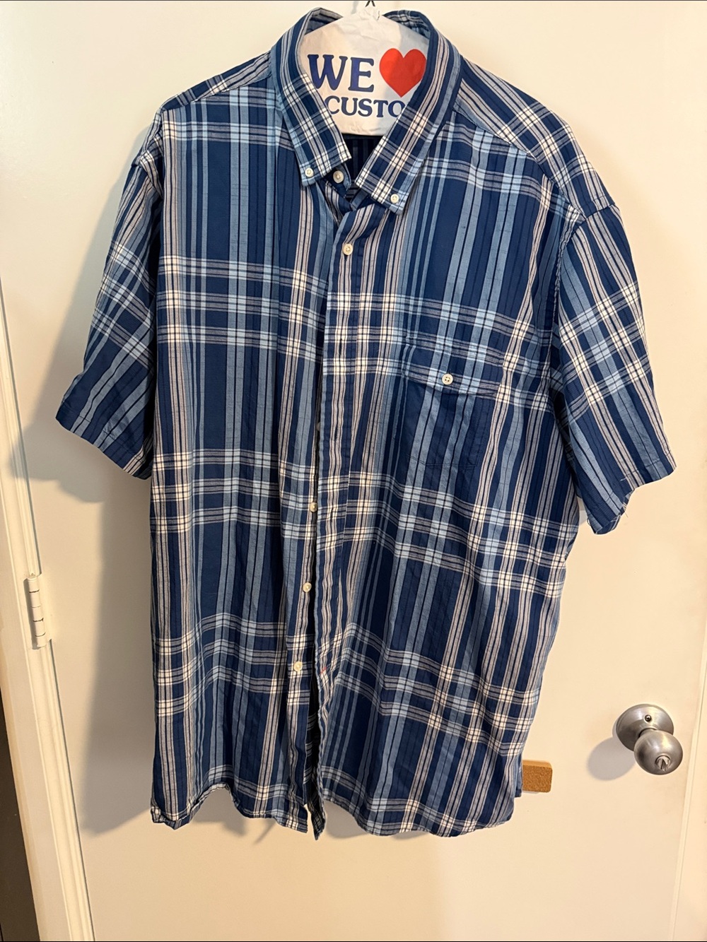Daniel Cremieux Men's Blue and White Plaid Short-Sleeve Button-Down Shirt